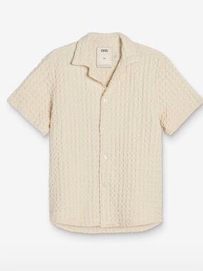 OAS Men's Ecru Cuba Waffle Textured Short-Sleeve Button-Down Shirt